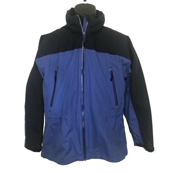 Lands End Lined Unisex Thermolite Jacket Small Blue/Black Hooded Zip Up Size 6-8 - Picture 1 of 8
